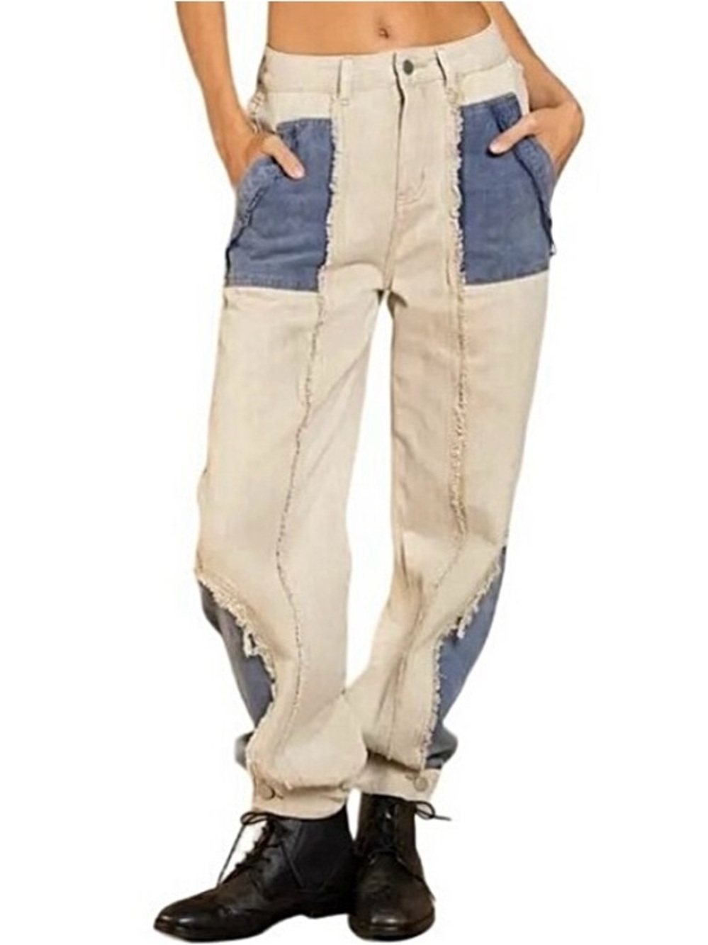 POL Denim Patchwork Jogger Jeans